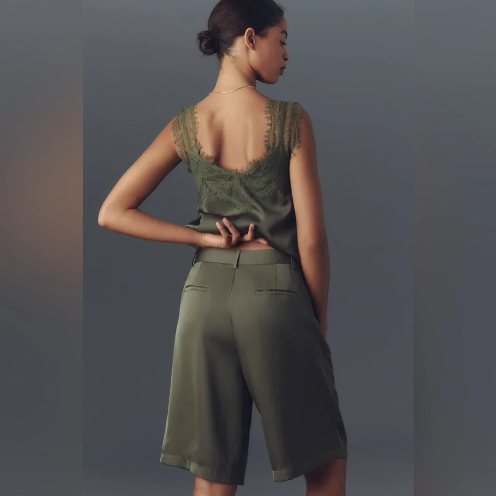 NWOT Anthropologie‎ bishop + young olive green Silky Bermuda Shorts